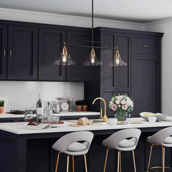 Longshore Tides Hannahs 3 Light Black/Brass Kitchen Island Pendant